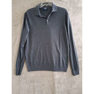 Tm Lewin XL Lightweight Sweater Jumper Pullover Collared Merino Wool Blue Preppy